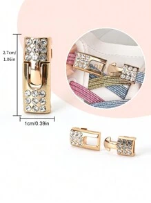 1 对金色水钻鞋带扣，免系带鞋带扣，适用于男女运动鞋、休闲鞋的弹性鞋带