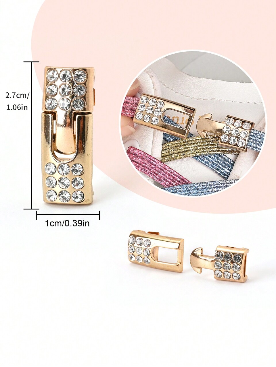 1pair Gold Rhinestone Shoe Lace Buckle, No Tie Shoelace Buckle, Suitable For Elastic Shoelaces For Women Men Sneakers Shoes, Casual Shoes