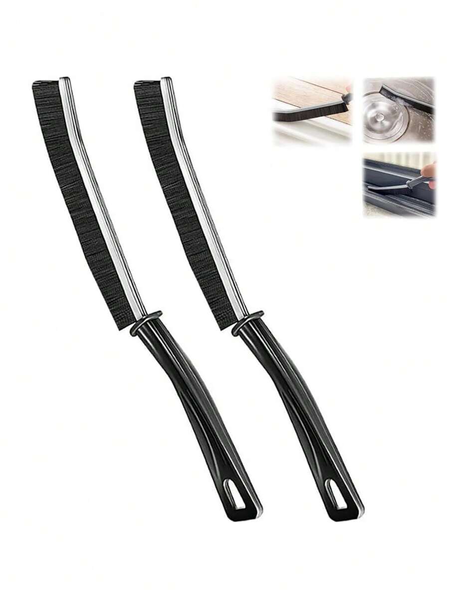 2pcs Gap Cleaning Brushes, Multifunctional Crevice Cleaning Tool, Dead Corners Brushes For Bathroom Kitchen Tiles Window Door Slots - Black - View 1
