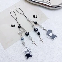 1pc Gojo Creative Star Phone Case Beaded Hanging Chain, Keychain Hanging Item Personalized Versatile Phone Chain, Car Hanging Fashion, Black And White Surrounding Fashion Creative Acrylic Beaded Phone Case Chain, Card Book Hanging Rope Camera Chain CCD Hanging Chain Car Accessories Bag Charm