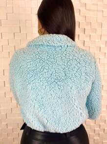 Women's Teddy Coat Short Sheepskin With Button Winter Fashion Super Shipping !! - Màu xanh nhạt - Xem 2