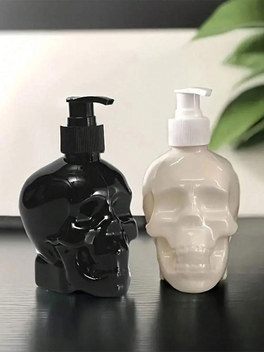 1/2件 350ml 骷髏設計皂液器-可補充 PET 塑膠壓泵瓶,適用於洗手液、洗髮精和沐浴露-螺紋蓋,無香料-浴室裝飾,萬聖節主題液體儲存,理想的浴室、居家和浴室裝飾皂液器,萬聖節禮物 - 黑與白 - 查看 1