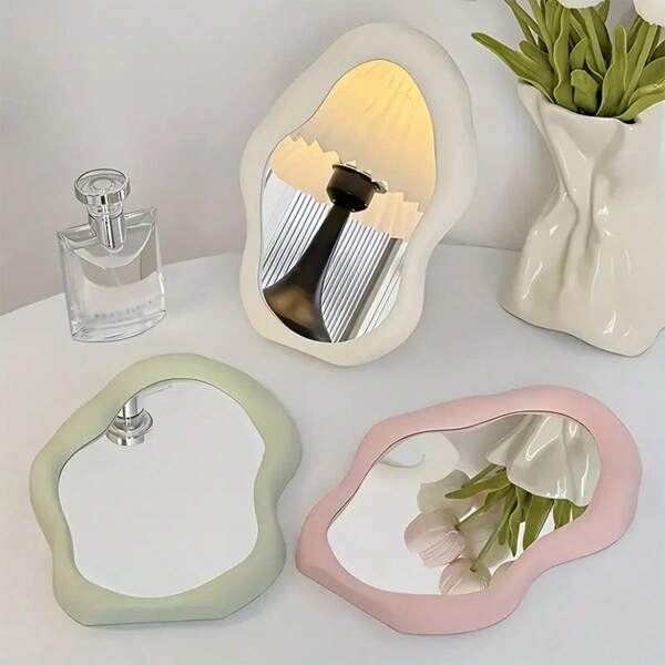 1pc Asymmetrical Cloud-Shaped Desktop Mirror, Portable Folding Makeup Mirror, Suitable For Home And Dorm, Essential Travel Accessory Best
