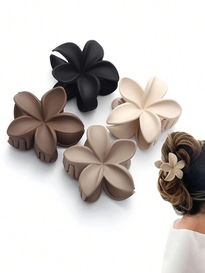 DIYPLUS 4pcs Women's Simple And Casual Flower Hair Clips, Various Colored Hair Accessories Suitable For Daily Use, Ideal For Styling Long And Curly Hair (Can Be Purchased Separately) Hair Claws Claw Clips Hair Jaw Clip Hair Clamps Hair Clutch Hair Catcher Clip, School Stuff, College Fall Winter For Vacation Outfits Woman