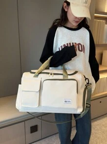 Buqingting 時尚防水雙口袋大容量旅行包，新款手提行李袋，女士肩背包，防水運動旅行袋，郵輪必備收納袋，男式旅行運動，度假，多功能收納衣服和鞋子 - 白色 - 查看 4