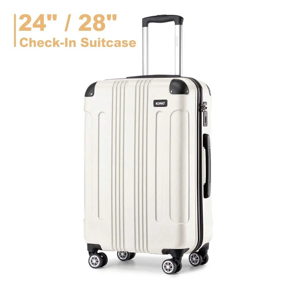 Lightweight 24 Inch And 28 Inch ABS Hard Case Compact Trolley Case With Combination Lock And 4 Wheels Check-In Luggage Suitable For Extended Business Travel For Men And Women - 米色 - 查看 1