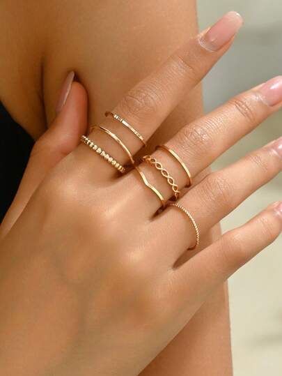 INN NEVV 1 Set Of Fashionable Minimalist Stackable Thin Ring Set, Suitable For Daily Wear