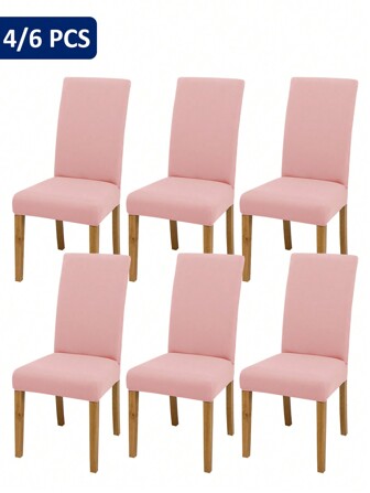 4pcs/6pcs/8pcs/10pcs Plain Chair Covers, Modern Stretchable Polyester Fiber Chair Slipcovers, Suitable For Living Room, Dining Room, Bedroom, All Seasons
