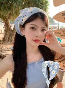 1 件女士法式乡村风格编织印花头带/围巾，适合夏季海滩度假拍照，头巾发巾，头巾秋冬发带发饰女士 - 彩色 - 查看 6