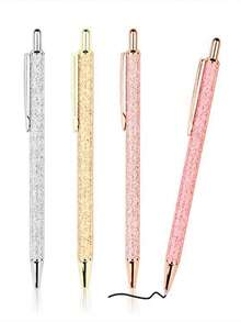 Shiny Metallic Ballpoint Pens, Cute Glitter Round Pens, Suitable For Personal Use Or Gift, Random Color (Refills: Black Ink) - Multicolor - View 1