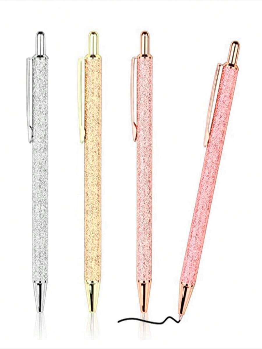 Shiny Metallic Ballpoint Pens, Cute Glitter Round Pens, Suitable For Personal Use Or Gift, Random Color (Refills: Black Ink) - Multicolor - View 1