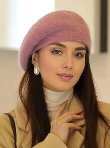 女士保暖针织兔毛贝雷帽，复古风格护耳帽，适合秋冬季