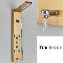 LED Shower Panel Tower System,Stainless Steel Rainfall Waterfall Shower Head, 6 In 1 Multi Function Shower Column With Full Body Massage Jets For Tub,Handheld Shower Tub Spout, Black - Brushed Gold - View 6