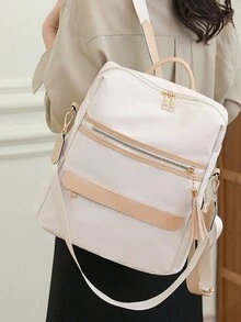 1pc Oxford Cloth Casual Backpack, Fashionable Fringed Travel Bag Commute For School Supplies Multi-Functional Dorm Essentials For Books Bag For School For Files For Lunch BoxGraduation Gifts Freshman Fathers Day Gifts Back To School Multi-Functional University - White - View 6
