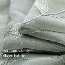 2pcs Sage Green Sheer Curtains With Embroidery Leaf Pattern,Rod Pocket Faux Linen Floral Semi Curtains Voile Window Curtains Kitchen Curtains,Drapes For Bedroom Living Room - Green - View 5