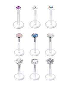 9pcs  Flexible Acrylic Tragus Helix Piercing Earrings Lip Stud Bar 16G Conch Earring Retainer Bioflex Labret Piercing 6mm 8mm
