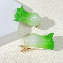 2件装女士新颖发饰创意个性仿真蔬菜发夹甜美酷女孩街头风发饰刘海侧鳄鱼发夹发饰 - 彩色 - 查看 7