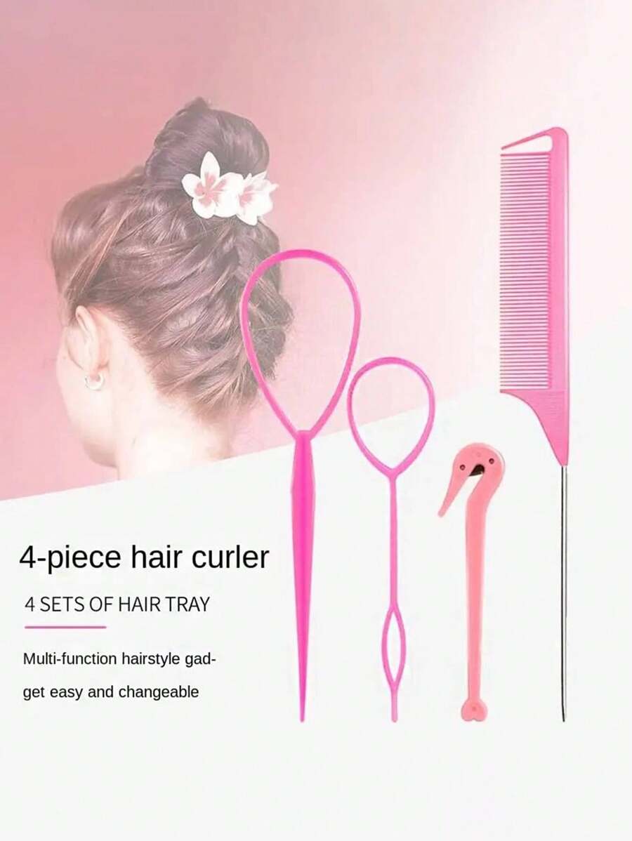 4Piece Styling Design Hair Weaving Tool Set, Simple Solid Color DIY