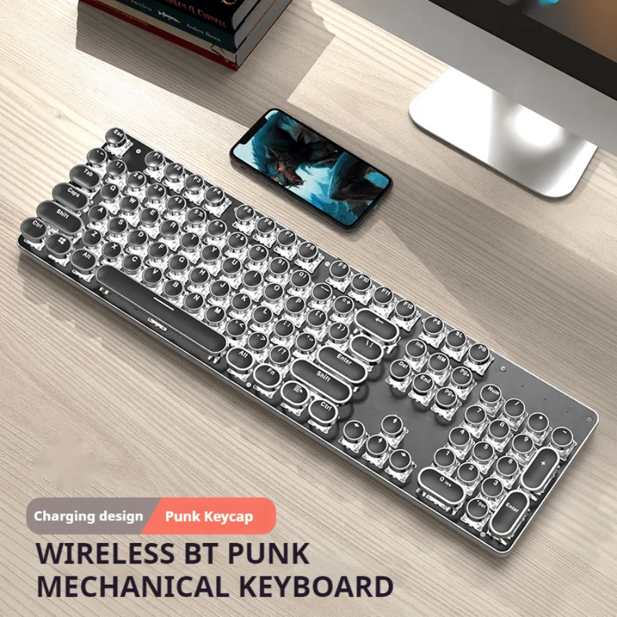 Goshyda Retro Mechanische Gaming-Tastatur – 104 Tasten, Buntes Mischlicht, Schwarz
