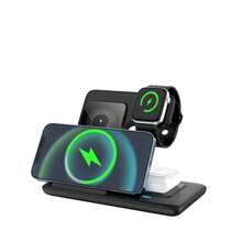 三合一可折叠无线充电器支架兼容 Apple iPhone、Apple Watch 和耳机，支持 15W 快速充电 - 黑色 - 查看 5
