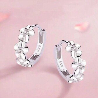 Boucles d'oreilles à fleur en zircone cristal mignon, de haute qualité, de couleur argent, pour le mariage et la mode des femmes