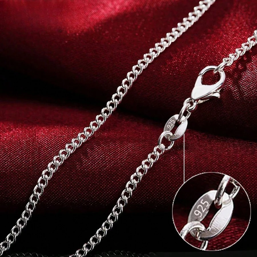 Collar de cadena lateral de 2 mm de longitud 16/18/20/22/24/26/28/30 pulgadas en color plateado al por mayor para mujer y hombre, joyería de moda y boda - Plateado - Ver 1