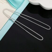 Collar de cadena lateral de 2 mm de longitud 16/18/20/22/24/26/28/30 pulgadas en color plateado al por mayor para mujer y hombre, joyería de moda y boda - Plateado - Ver 4