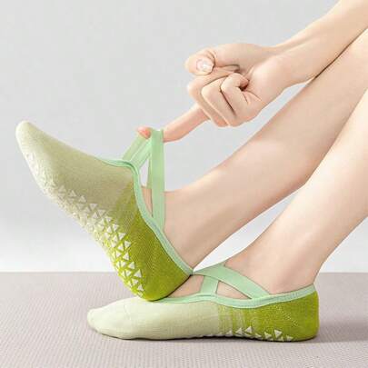 1pair Summer Professional Anti-Slip Yoga Socks, Gradient Color Lightweight Breathable Pilates Fitness Exercise Socks