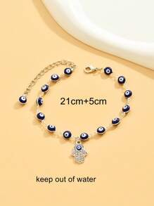 1pc Minimalist Vintage Turkish Evil Eye Anklet With Rhinestones, For Summer Beach Festival Party - White K - View 4