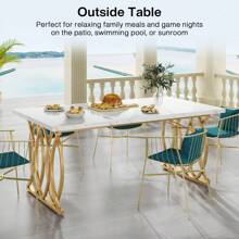 LITTLE TREE  63" Dining Table For 4-6, Rectangular Dinner Table With Faux Marble Top, Kitchen Table For Kitchen & Dining Room, White & Gold - Faux Marble White & Gold - View 3