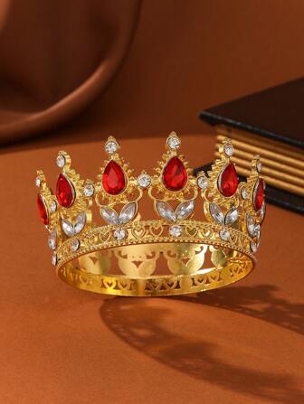 1pc/Baroque Style Round Crown Multi-Color Bridal Crown Headpiece For Prince, Royal King Beauty Pageant Queen, Lady, Full Circle Tiara With Flower Decoration, Wedding Event, Cake Decoration, Bar , Party And Other Crown Hair Decoration Halloween