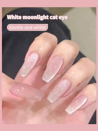 annies 10ml/1 pieza Esmalte de uñas de gel holográfico reflectante magnético con efecto ojo de gato blanco cristalino, brillo claro y semi-permanente, removible con luz UV/LED, adecuado para salones de belleza de uñas