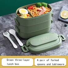 3層隔熱便當盒，附有匙羹和叉子，適用於野餐，可放入微波爐加熱 - 彩色 - 查看 13