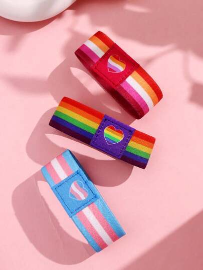 1 pieza Brazalete elástico en forma de corazón de arcoíris, accesorio de muñeca deportivo como regalo para hombres, pulsera para la mano
