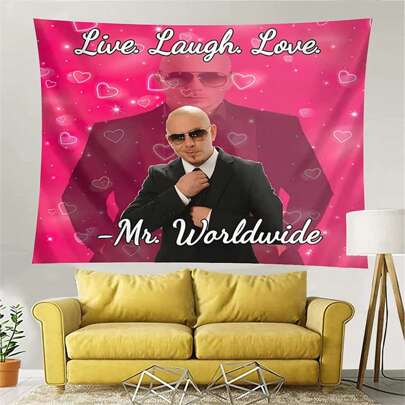 1pc Pitbull Mr 305 Mr. Worldwide Wall Tapestry Y2k Live Laugh Love Meme Tapestry Aesthetic Room Decoration Tapestries Macrame Gifts Birthday Graduation