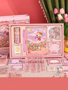 1套粉色筆記本禮盒，可愛女孩鬱金香筆記本貼紙套裝禮卡貼紙套裝，筆記本工具材料，狂歡節日記女孩禮物 - 鬱金香之夢-花間漫步 - 查看 5
