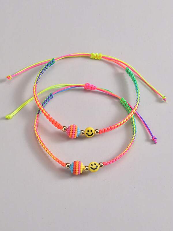 Set de 2 pulseras trenzadas coloridas con cuentas de resina, conjunto pulsera ajustable apilable con tarjeta de regalo (el color de la cuerda coloreada es aleatorio y no se puede fijar)