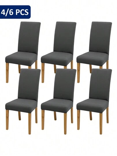 4 piezas/6 piezas/8 piezas/10 piezas Fundas elásticas de poliéster de color liso para sillas, diseño moderno, fundas extraíbles para la sala de estar, el comedor, el dormitorio, adecuadas para todas las estaciones