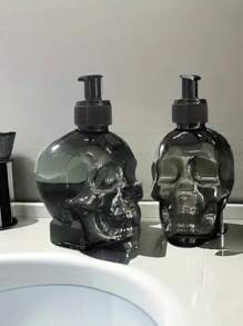 1/2件 350ml 骷髏設計皂液器－可補充 PET 塑膠壓泵瓶，適用於洗手液、洗髮精和沐浴露－螺紋蓋，無香料－浴室裝飾，萬聖節主題液體儲存，理想的浴室、居家和浴室裝飾皂液器，萬聖節禮物 - 黑與白 - 查看 2