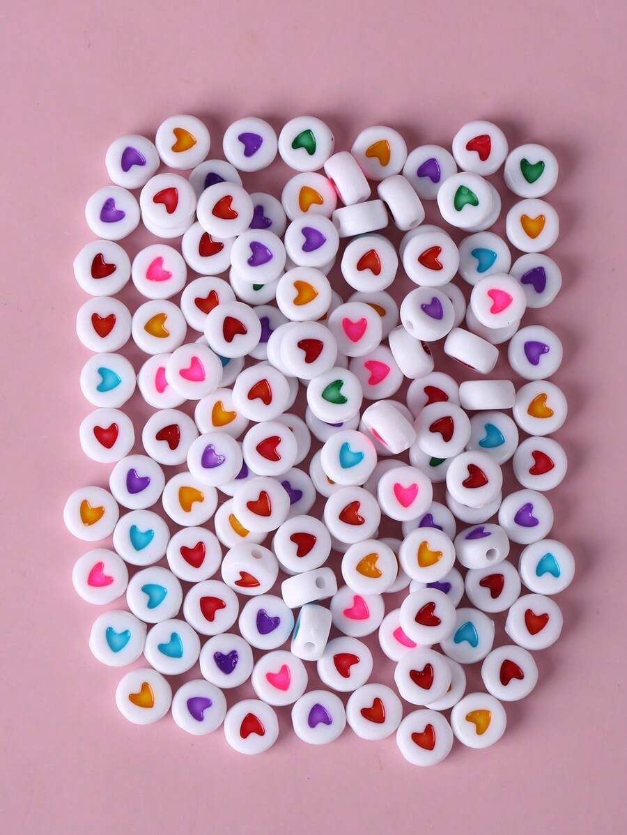 100/200/300 piezas de cuentas de letras de colores surtidos con formas de corazón, estrella y luna para hacer pulseras de la amistad y joyería, regalo de San Valentín - Multicolor - Ver 1