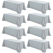 8 Pack Polyester Tablecloths,90 X 156 Inch Rectangle Table Cloth For 8 Foot Tables,Stain And Wrinkle Resistant Washable Fabric Table Cover For Wedding Banquet Restaurant Party Outdoor Party Wedding Outdoor Activities Banquet Multiple Colors,Weddings Graduation Season Outdoor Events Entertain Guests - 淺灰色 - 查看 1