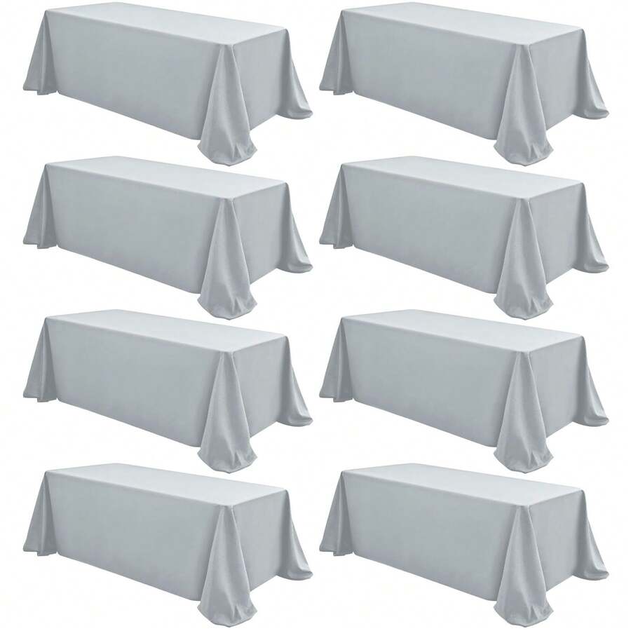 8 Pack Polyester Tablecloths,90 X 156 Inch Rectangle Table Cloth For 8 Foot Tables,Stain And Wrinkle Resistant Washable Fabric Table Cover For Wedding Banquet Restaurant Party Outdoor Party Wedding Outdoor Activities Banquet Multiple Colors,Weddings Graduation Season Outdoor Events Entertain Guests - 淺灰色 - 查看 1