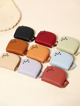 1/2 piezas Cartera con forma de gato de dibujos animados, monedero de mujer con múltiples ranuras para tarjetas, monedero de piel sintética lindo y de moda, portacartillas de gato, compacto y portátil, diseño de múltiples ranuras, disponible en varios colores, pequeño regalo para familiares, amigos y seres queridos (color del cierre relámpago aleatorio)