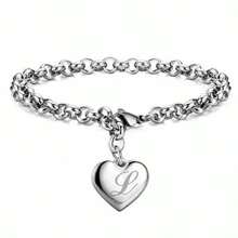 925 Sterling Silver Plated Fine 26 Letter Women Men Chain Bracelet Charm Heart Cute Wedding Personality Jewelry Lady Gift Party 20cm - Silver - View 23