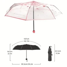 1pc Transparent Cherry Blossom Pattern Folding Umbrella, Casual Lightweight Portable Rain Gears For Men's & Women's Outdoor Activities - Multicolor - View 4