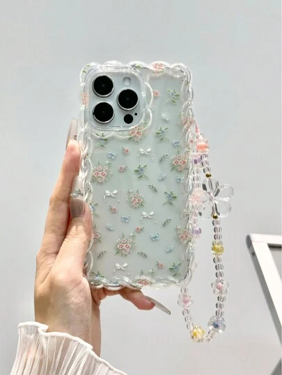 挂绳夏季苹果新款小碎花链条彩绘扭边时尚可爱贝壳手机壳兼容iPhone15/防震新款iPhone14/12PROMAX/13PROMAX/14PROMAX/扭边彩绘防震创意手机壳适用于XR/7/8/iPhone15Promax/13/14/11/P12防震XS软手机壳防水防摔防刮