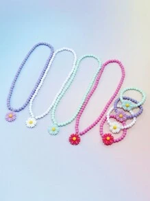 8pcs/Set Girls' Lovely Daisy Flower Pendant Necklace And Bracelet Set, Suitable For Holidays, Parties And Birthday Gifts