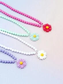 8pcs/Set Girls' Lovely Daisy Flower Pendant Necklace And Bracelet Set, Suitable For Holidays, Parties And Birthday Gifts