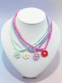 8pcs/Set Girls' Lovely Daisy Flower Pendant Necklace And Bracelet Set, Suitable For Holidays, Parties And Birthday Gifts