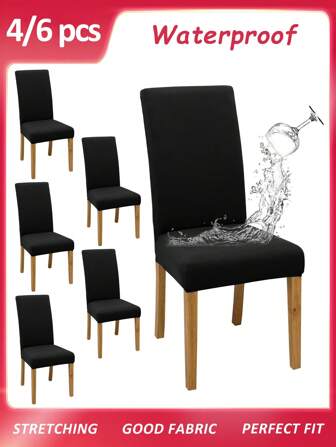 4pcs/6pcs/Set Solid Color Splash-Proof Chair Covers, Modern Minimalist Polyester Elastic Dining Chair Covers, Suitable For Weddings, Restaurants, Offices, And Banquets, All Seasons